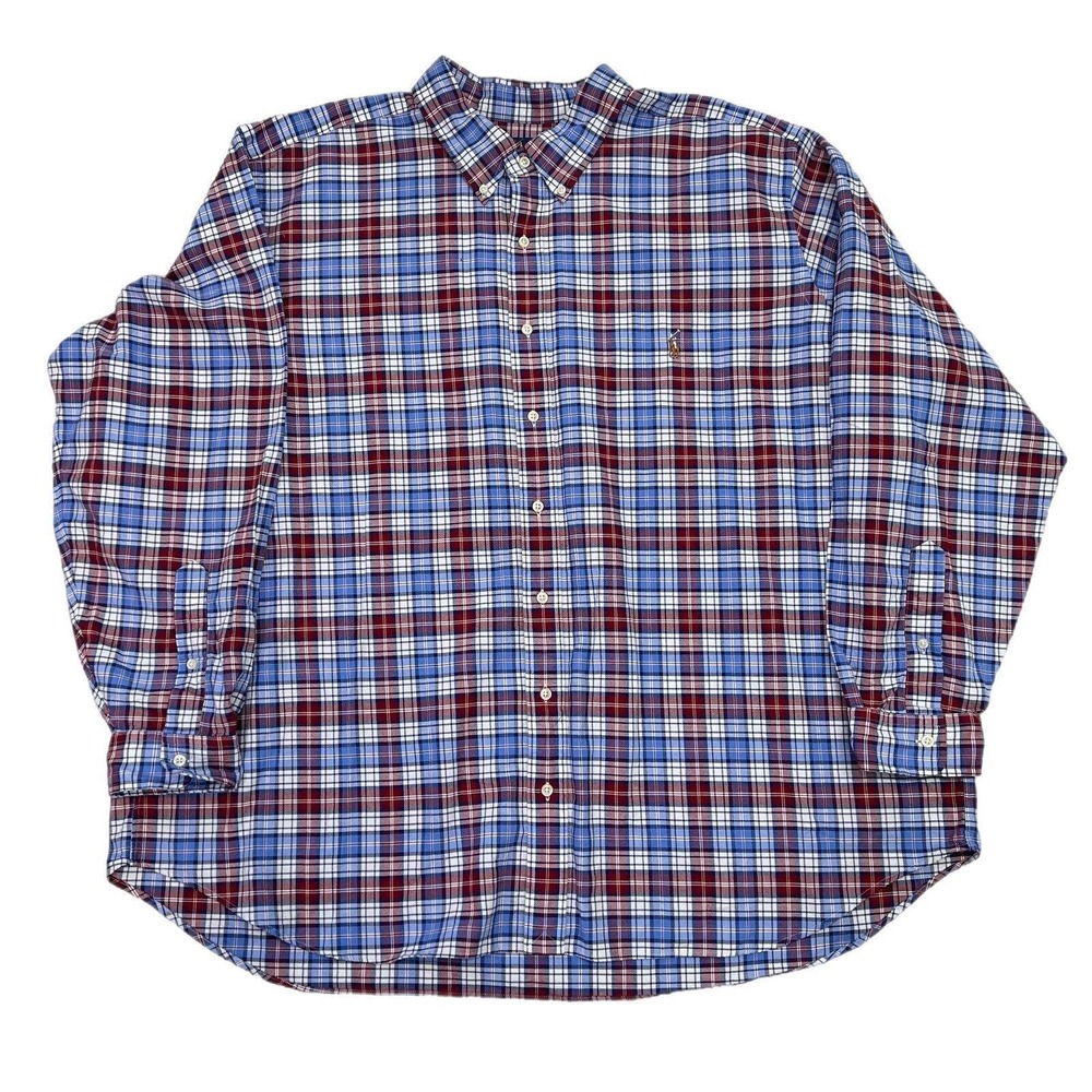 Polo Ralph Lauren Shirt Mens Size XXXL Big 3XB Blue Plaid Pony Oxford Button Up